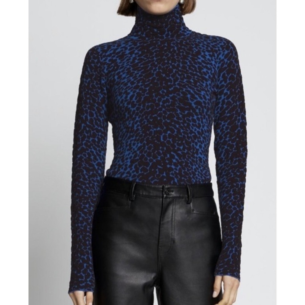 Proenza Schouler White Label Black Blue Jacquard Turtleneck Sweater Size S